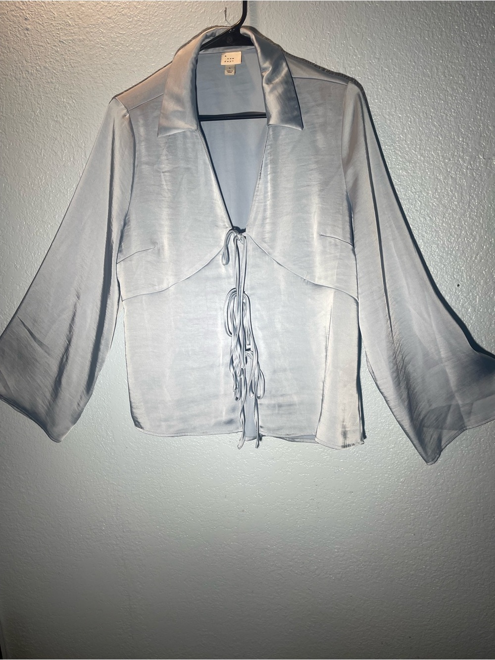a new day Light Gray Satin Tie-Front Blouse
